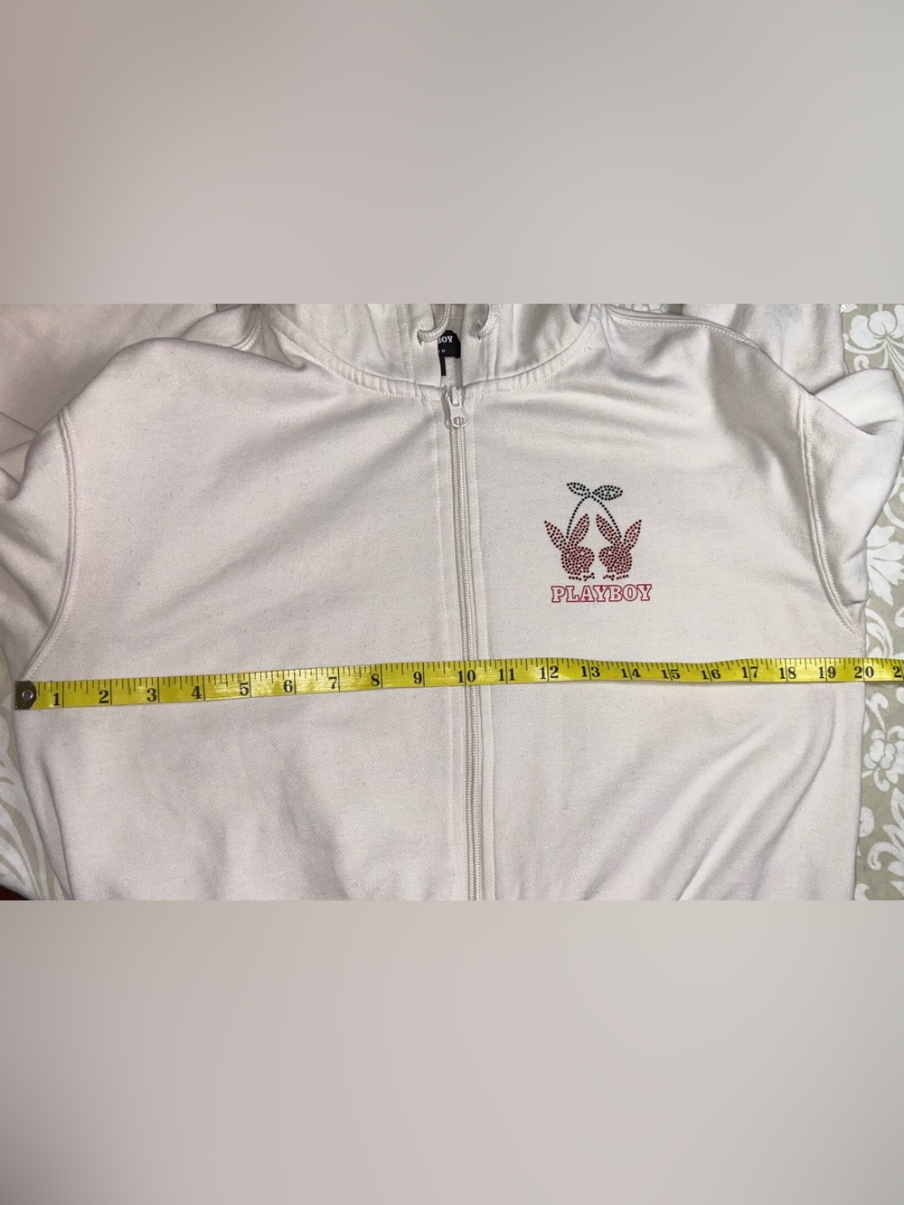 Playboy x PacSun White Cherry Rhinestone Zip-Up Hoodie Size S - Picture 5 of 5